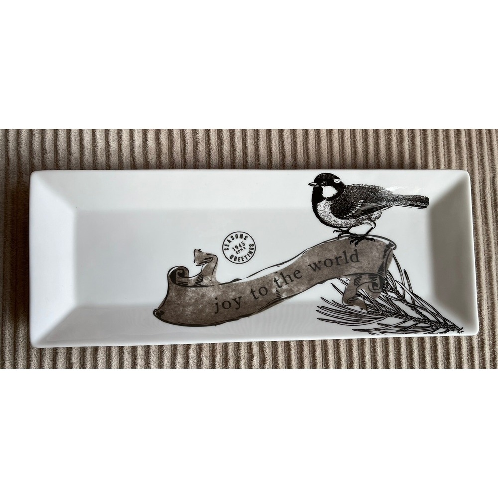 BIRD PLATE Holiday St Nicholas Square JOY TO THE WORLD Chickadee Appetizer Tray
